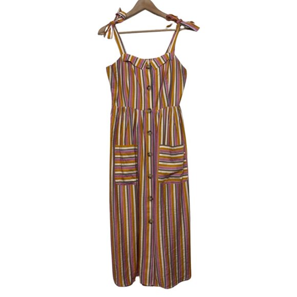 Hem & Thread Dresses & Skirts - HEM & THREAD | Button Down Striped Tie Sleeve Midi Dress with Pockets | Size M